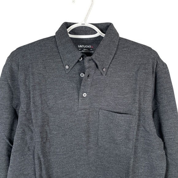 NEW UNTUCKit Zingaro Long Sleeve Polo Shirt Medium Charcoal Gray Cotton Blend - Picture 2 of 7